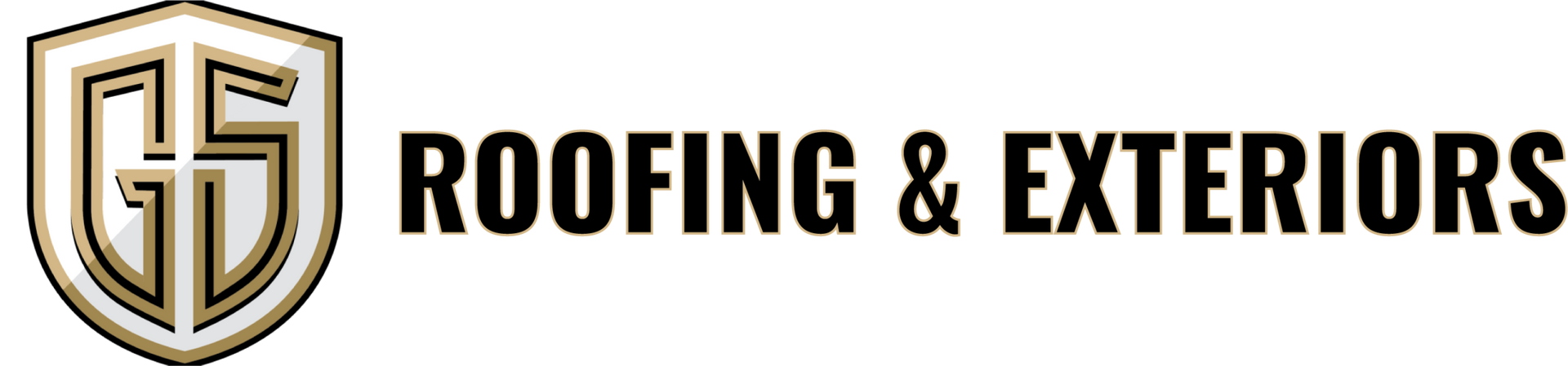 Company logo featuring a gold and white shield icon with the initials "GS" next to the text "ROOFING & EXTERIORS."