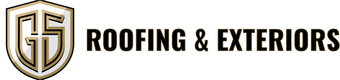Company logo featuring a gold and white shield icon with the initials "GS" next to the text "ROOFING & EXTERIORS."