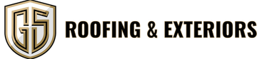 Company logo featuring a gold and white shield icon with the initials "GS" next to the text "ROOFING & EXTERIORS."