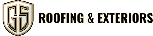 Company logo featuring a gold and white shield icon with the initials "GS" next to the text "ROOFING & EXTERIORS."