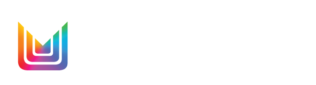 A rainbow colored logo on a white background.