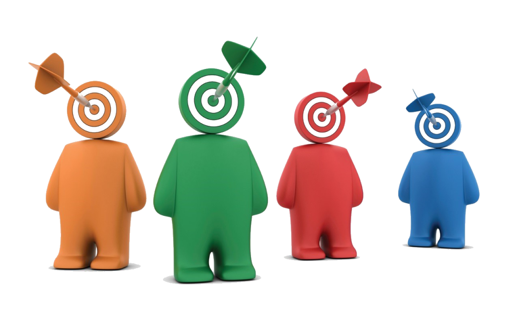A group of 4 targeting dummies with darts at the target centers.