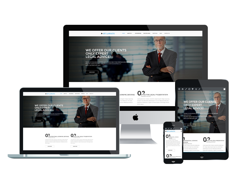 A desktop, laptop, tablet and mobile device displaying the same responsive webpage.
