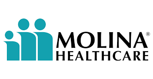the logo for molina healthcare is a blue and black logo with two people standing next to each other .