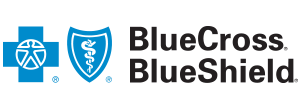 a blue cross blue shield logo with a blue cross , shield , and caduceus .