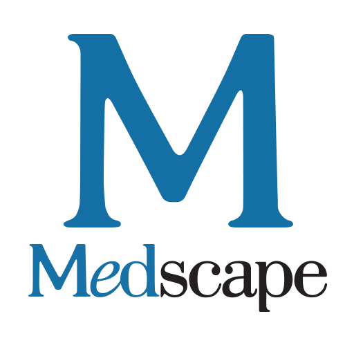 a blue letter m with the word medscape below it