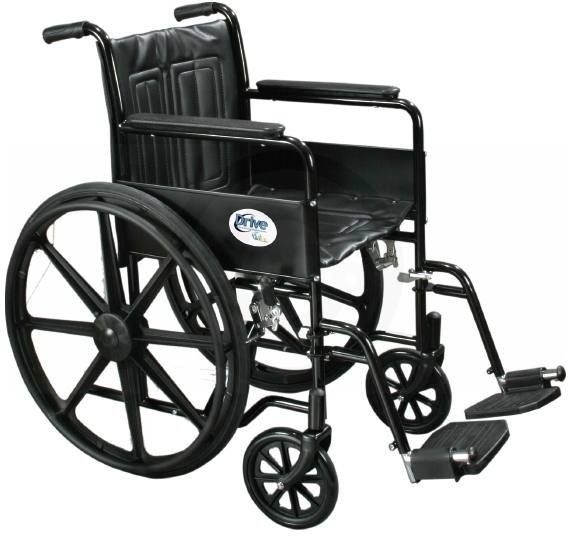 A black wheelchair is sitting on a white background.