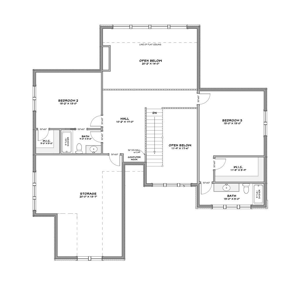 Black-and-white house floor plan showing multiple rooms, stairs, and bathrooms.