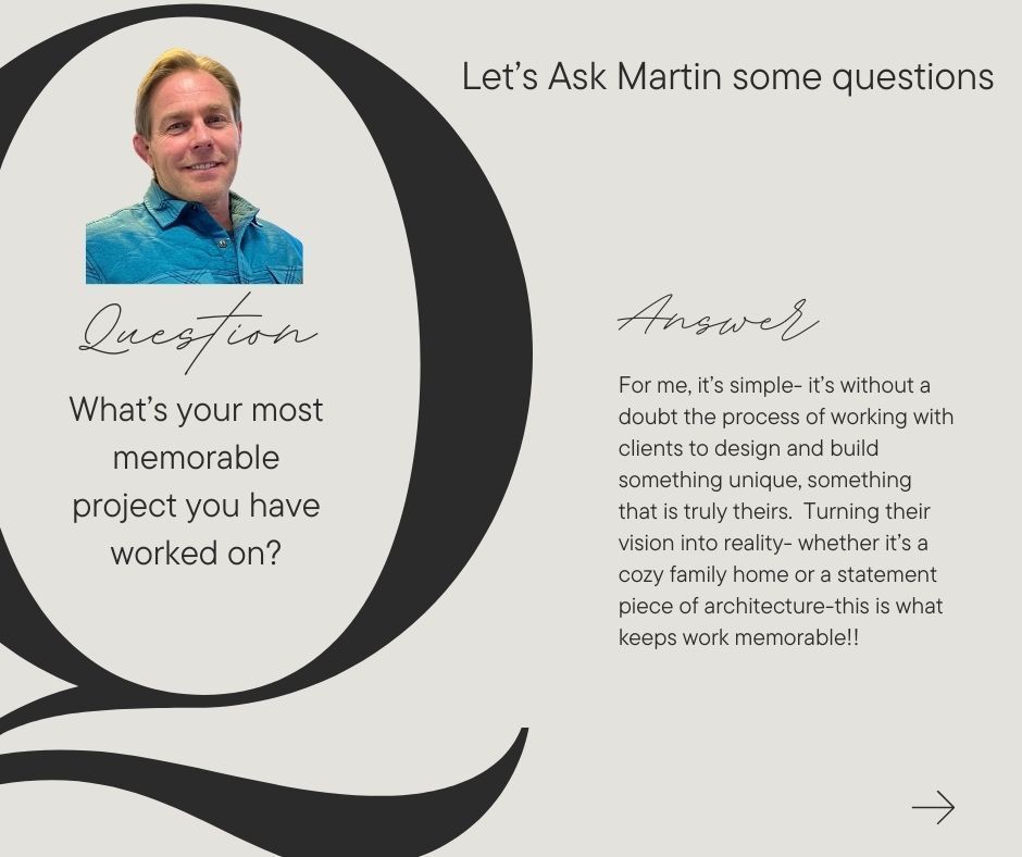 Q&A slide with a man's photo and text asking, “What’s your most memorable project you have worked on?”
