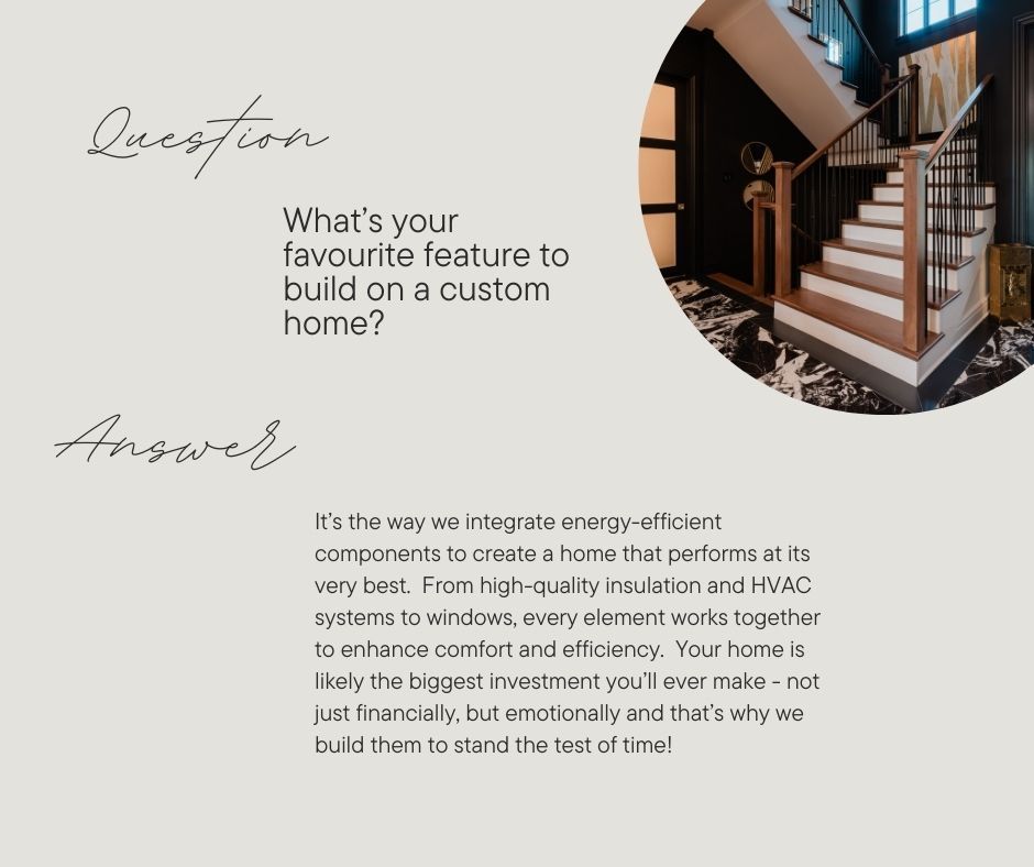 Custom home staircase with wood steps, black railings, and a curved archway on a beige background.