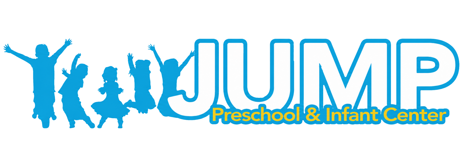 Logo for JUMP Preschool & Infant Center in blue text with child silhouettes and a sun icon