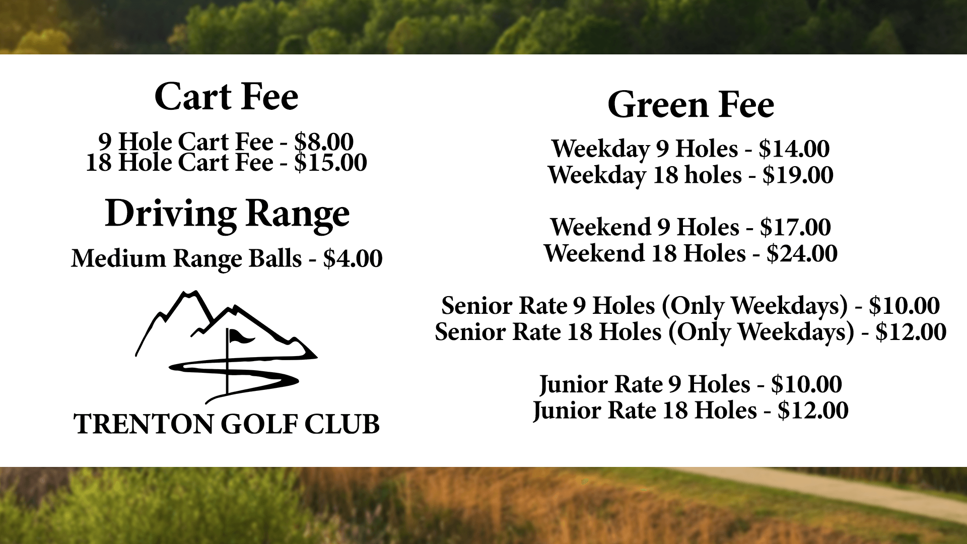 Trenton Golf Club Our Rates