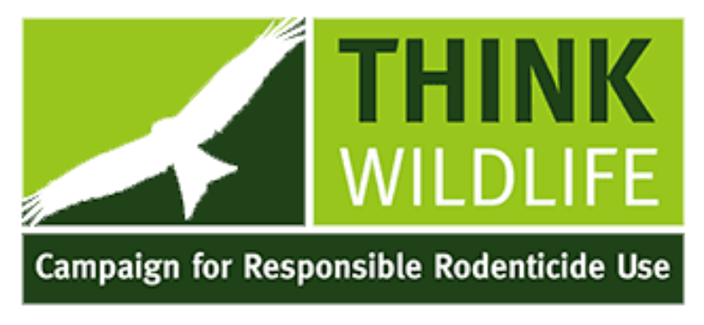 Think Wildlife campaign logo with white bird silhouette and green banner, “Campaign for Responsible Rodenticide Use”