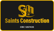 Gold logo for Saints Construction: gold