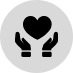 Black hands holding a black heart inside a gray circle.