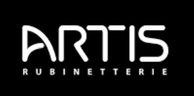 Logo per Artis Rubinetterie con la scritta stilizzata bianca 