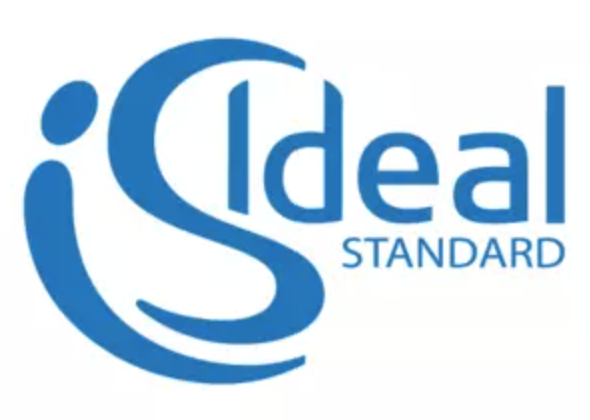 Il logo blu di Ideal Standard presenta una 