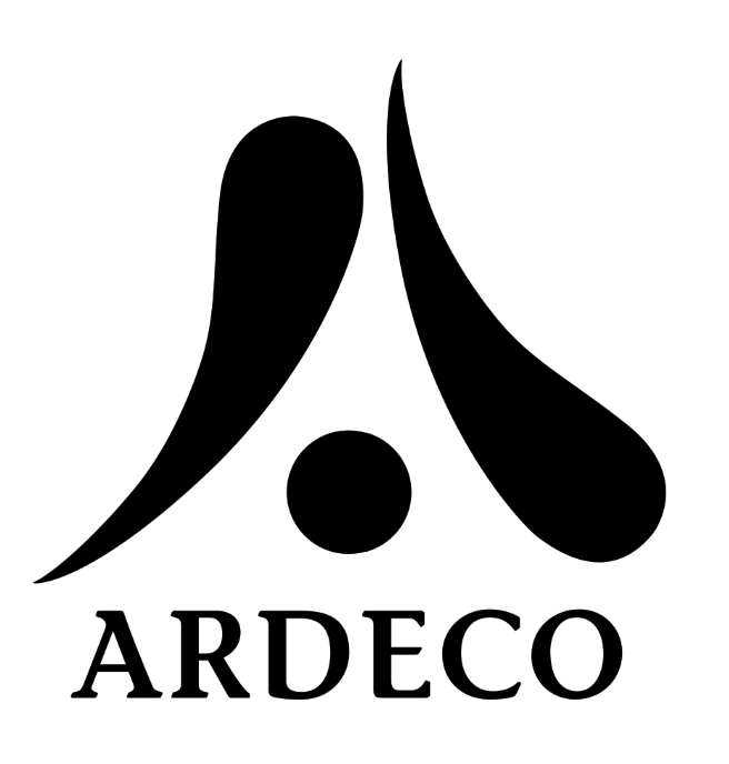 Un logo nero con due forme a goccia che fiancheggiano un cerchio centrale, con la scritta 