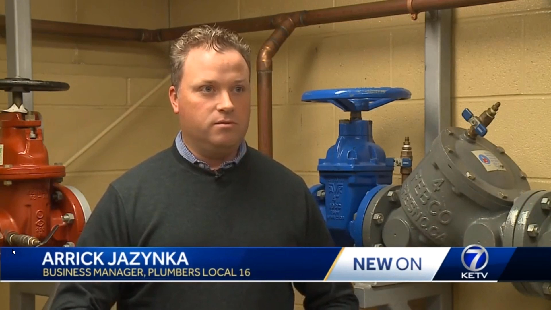 Screenshot of Arrick Jazynka interviewed by KETV7