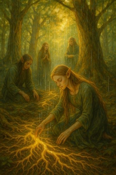 Elves Tending to Tree Roots Elves Tending to Tree Roots