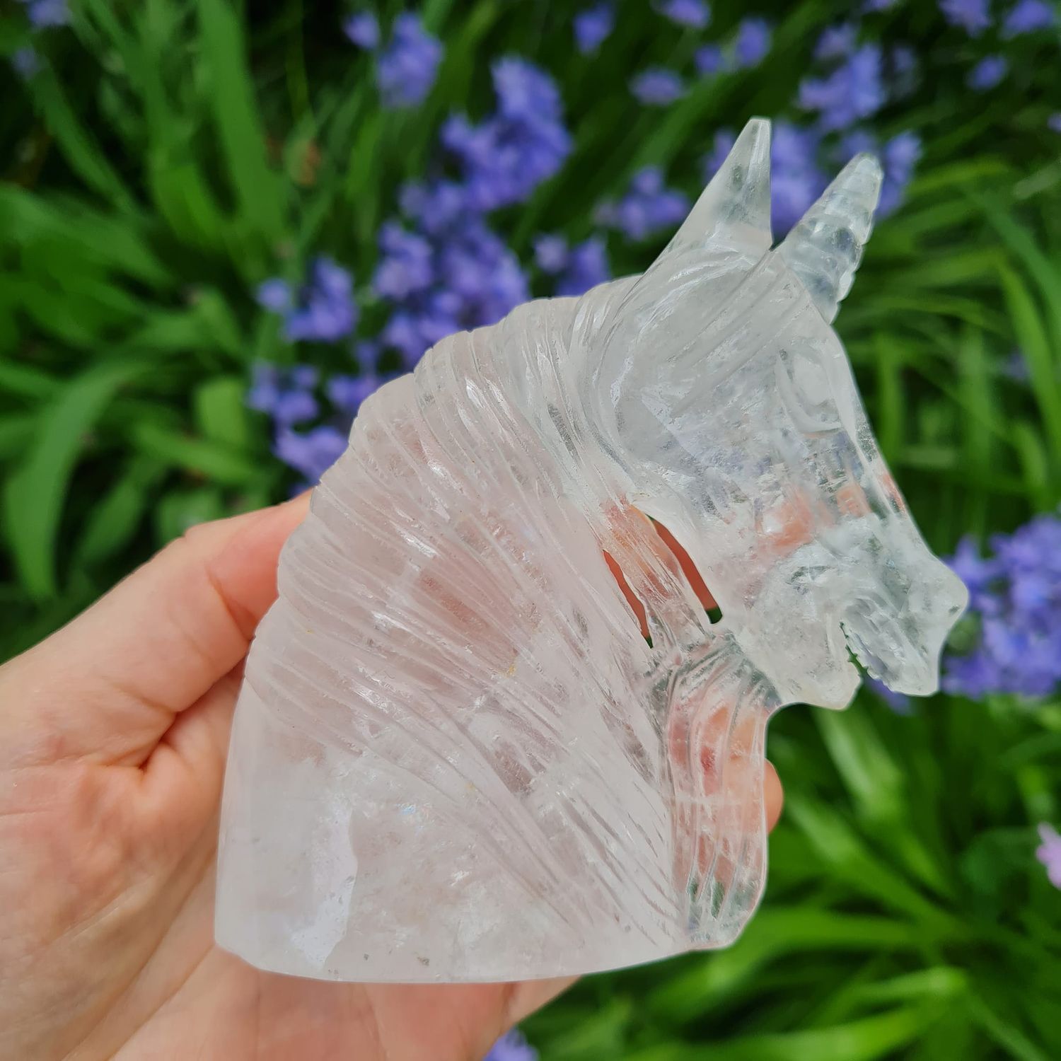 Clear quartz unicorn crystal skull