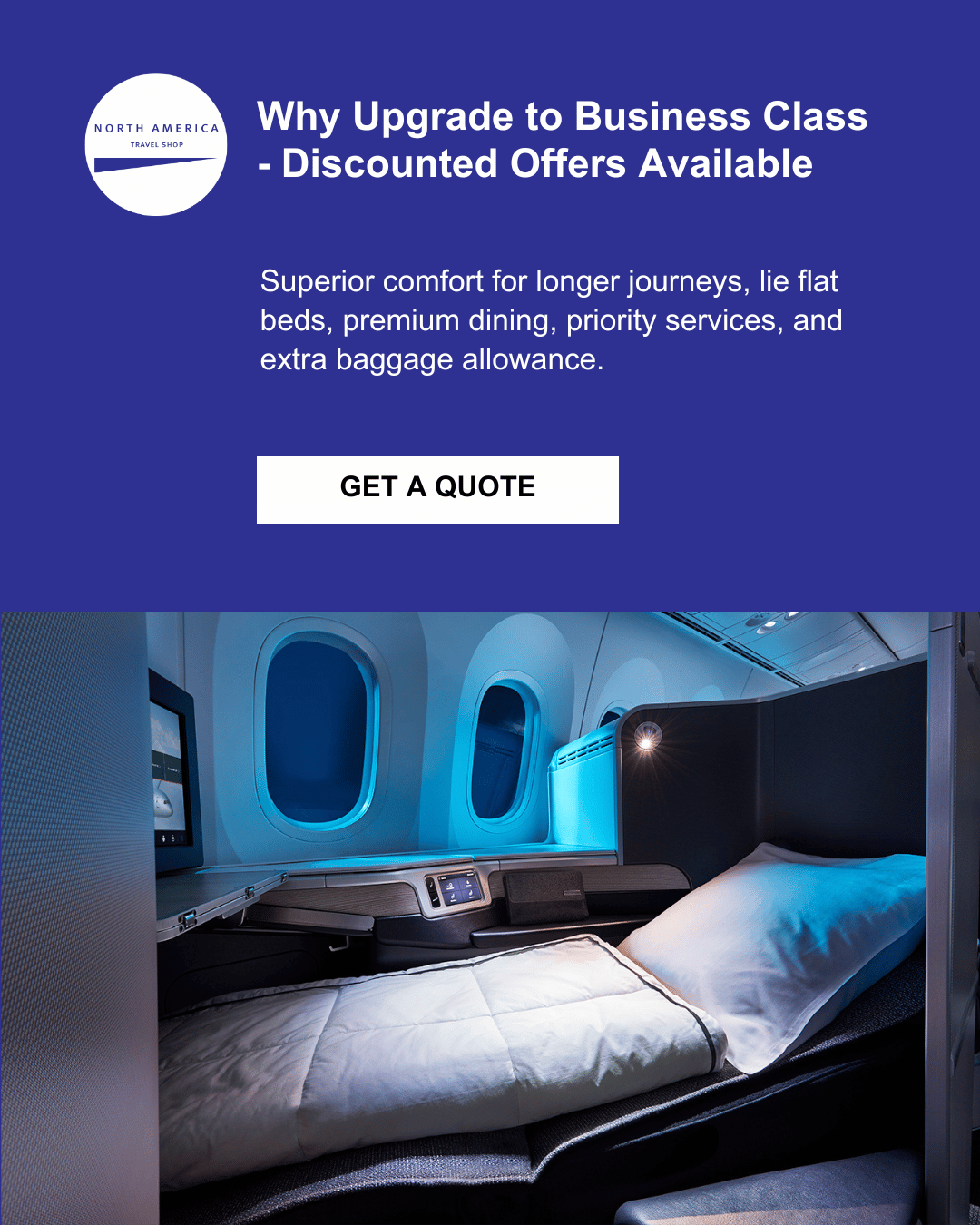 Why upgrade to business class discounted offers available