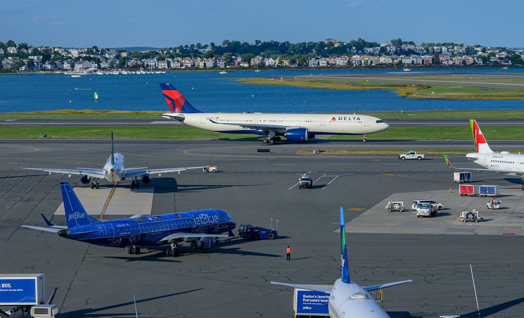 Planes on Taxiway at Boston Logan International Airport