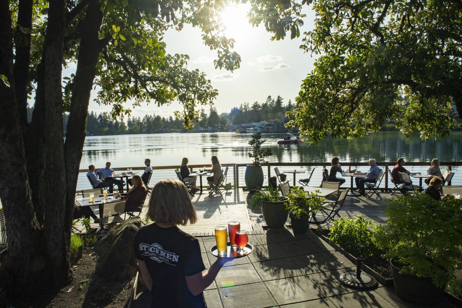 The Stickmen Brewing Company offers craft beer, a full menu of pub fare and views of the water. Credit: Andrea Johnson Photography, Travel Portland The Stickmen Brewing Company , Lake Oswego