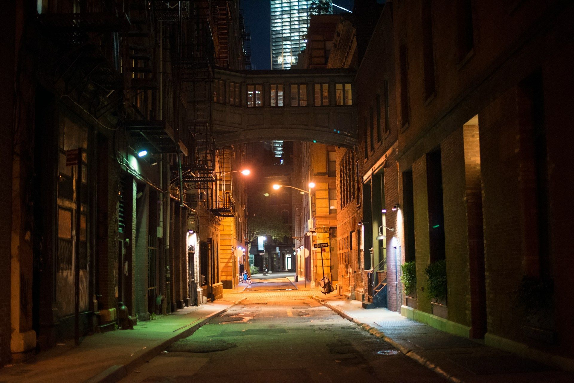 Tribeca, New York street scene at night