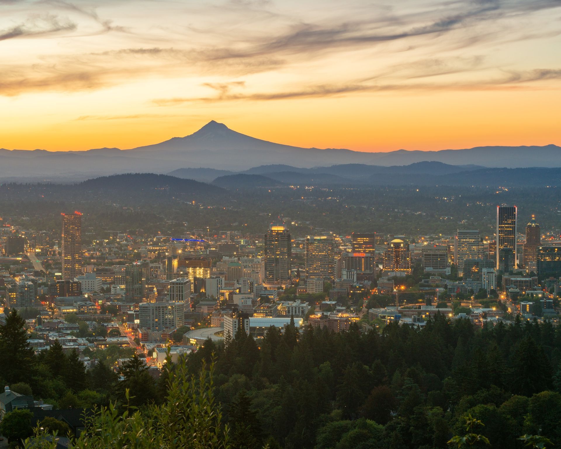 Portland with Mount Hood, Oregon