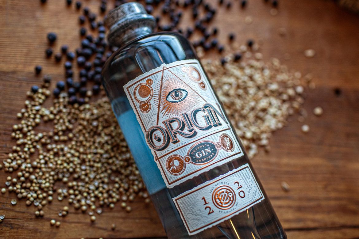 a bottle of 1220 Spirits Origin Gin