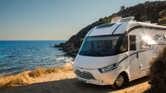 A picture of a motorhome driving seaside