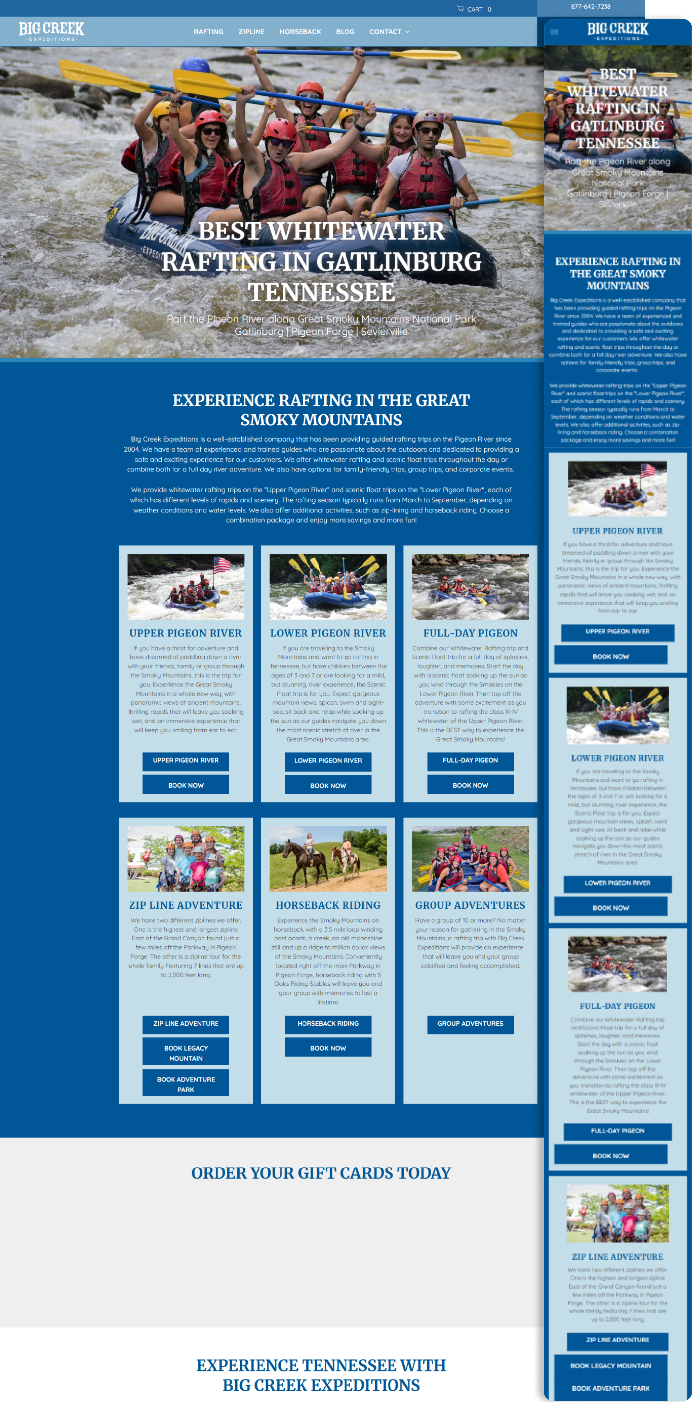 Blue sports club webpage with team photo, event banners, and several news cards in a grid