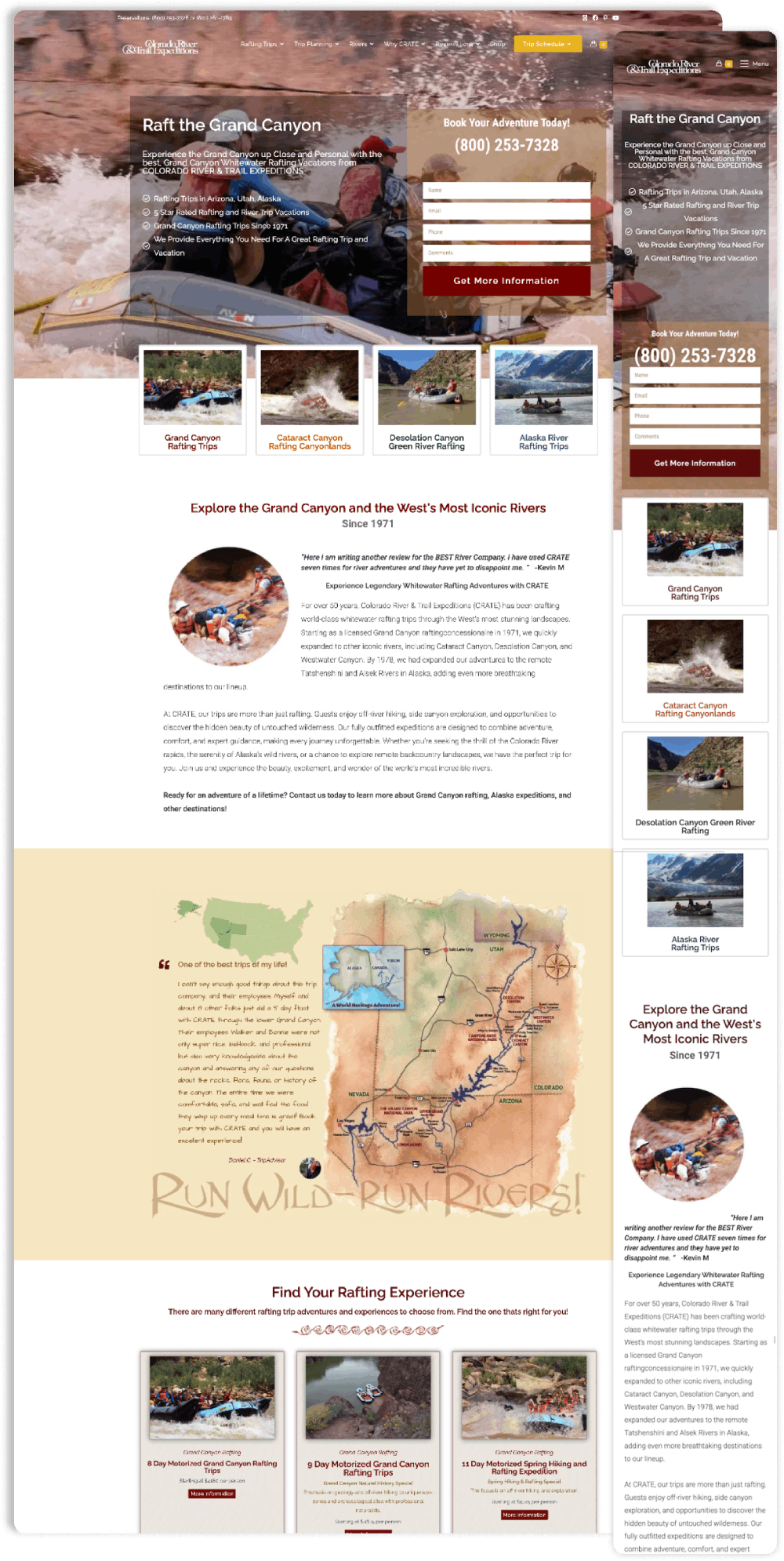 Website home page promoting adventure tours in Moab, Utah.