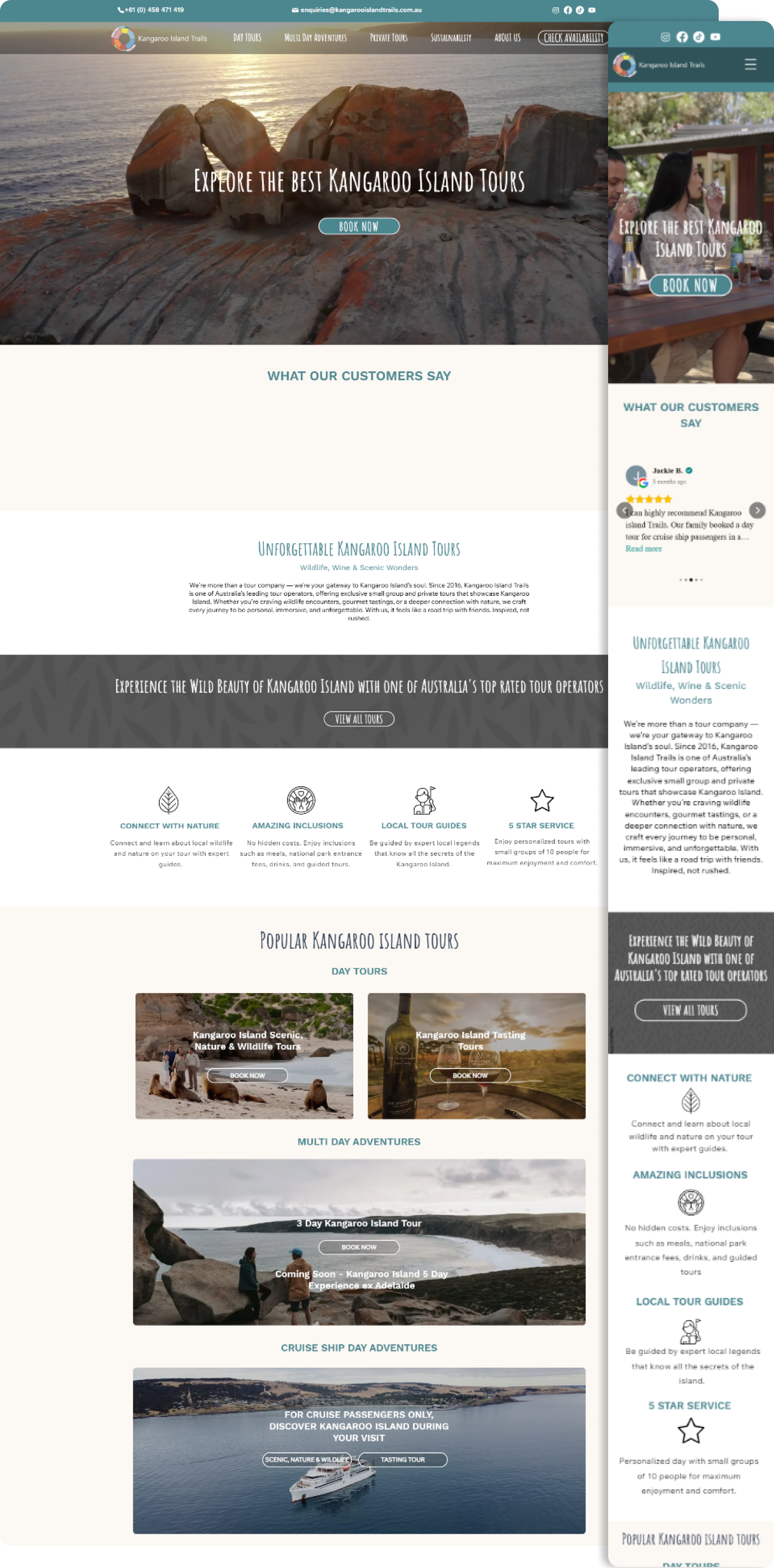 Website homepage featuring images of coastal views and boat.