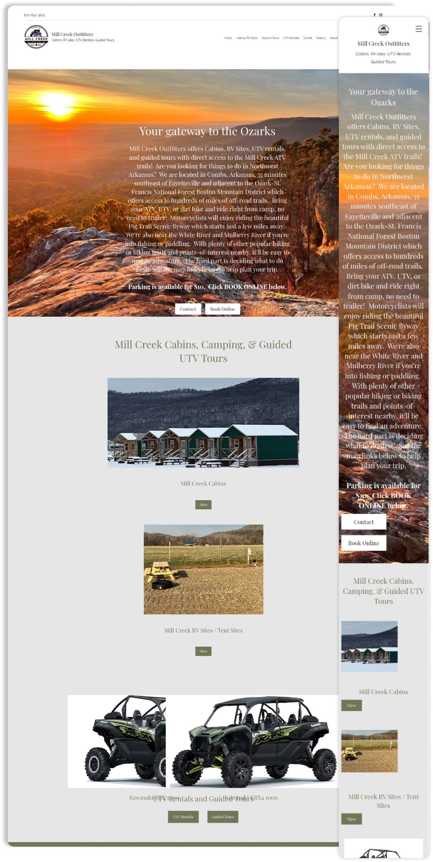 Website home page promoting adventure tours in Moab, Utah.