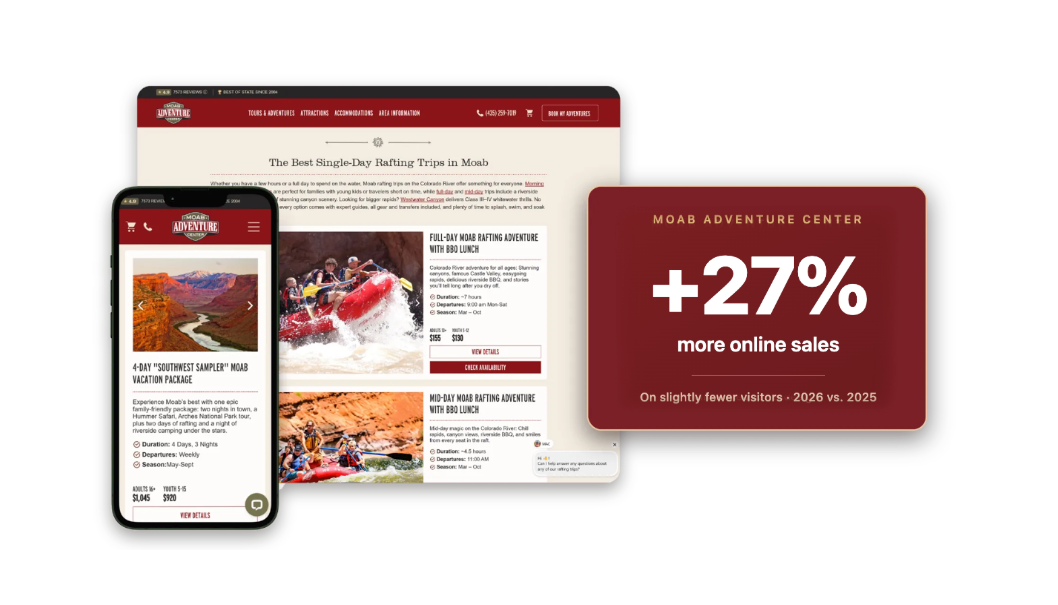 Website and mobile app mockup with a red “+27%” growth banner