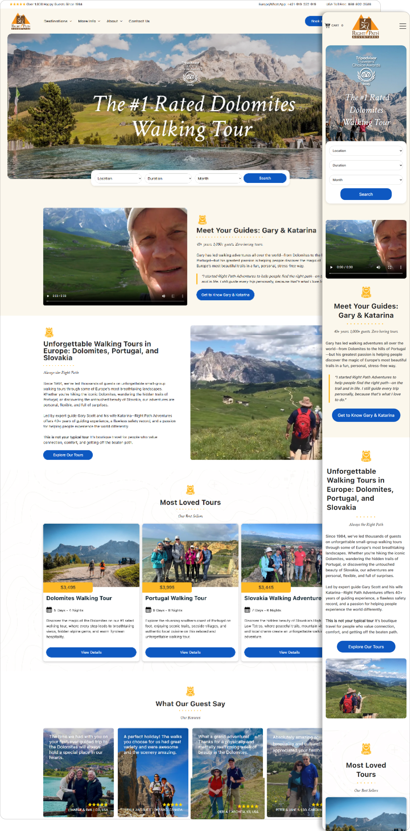 Website promoting mountain hikes and tourism in a valley area, with photos of people and scenery.