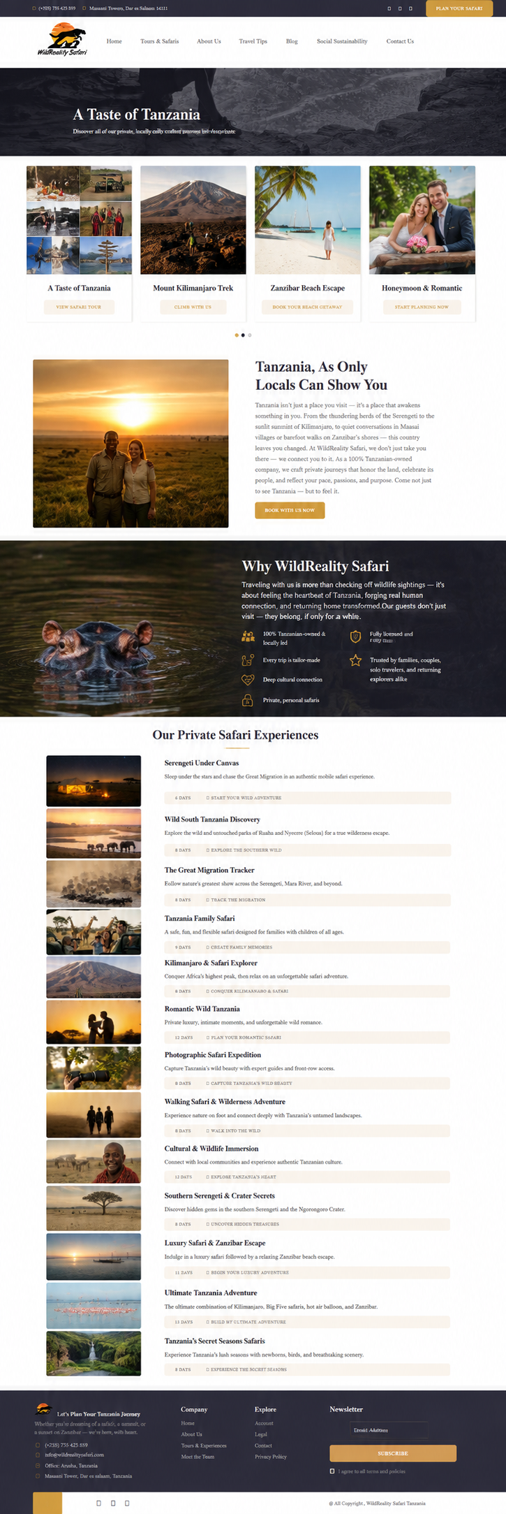 Website home page promoting adventure tours in Moab, Utah.