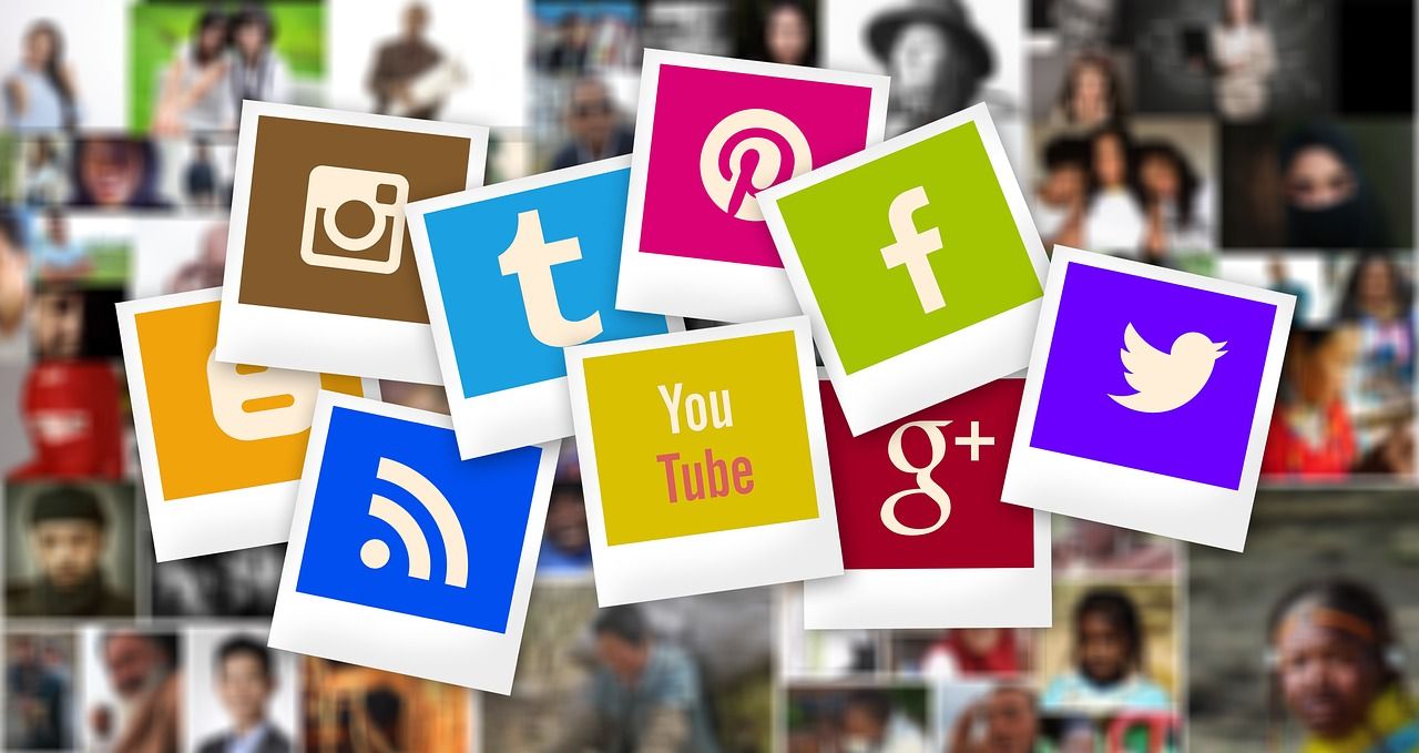 image of social media icons on rectangle polaroid frames