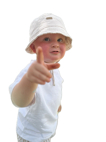 Happy little boy pointing