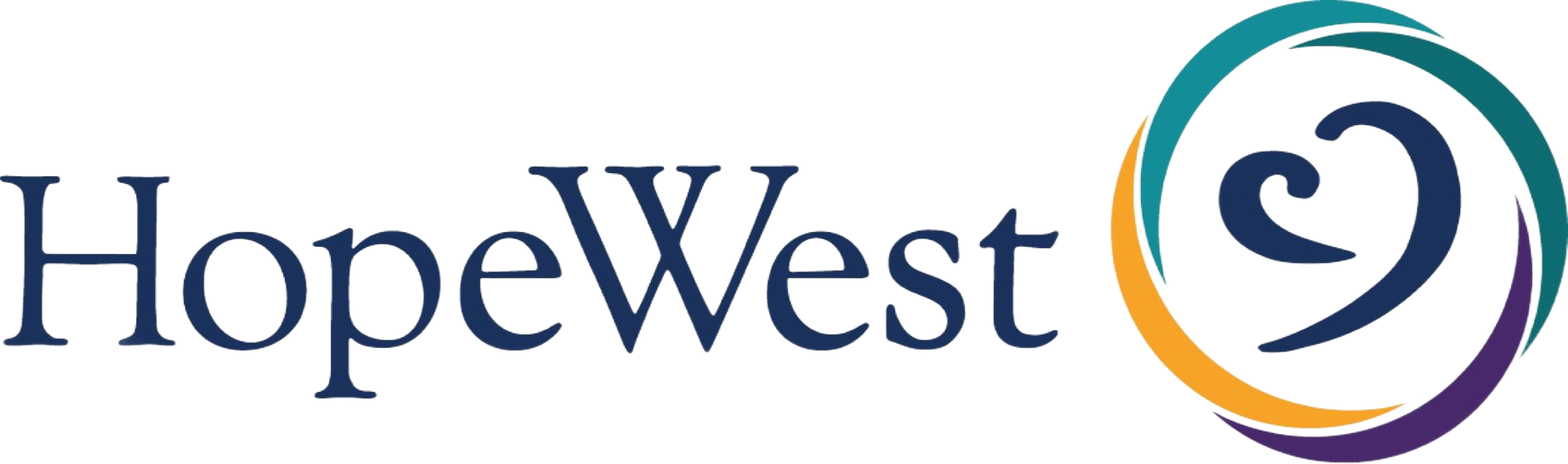 HopeWest logo with blue text and a multicolor circular heart symbol