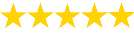 Five gold stars in a row on a white background