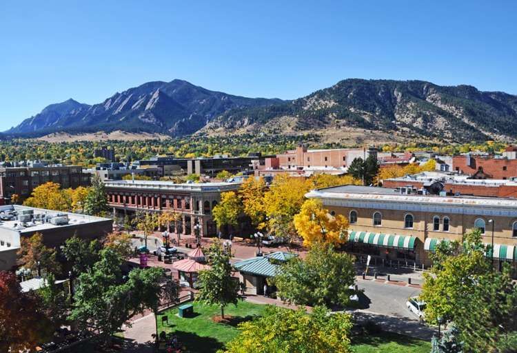Boulder community view of foothills from Pearl street mall