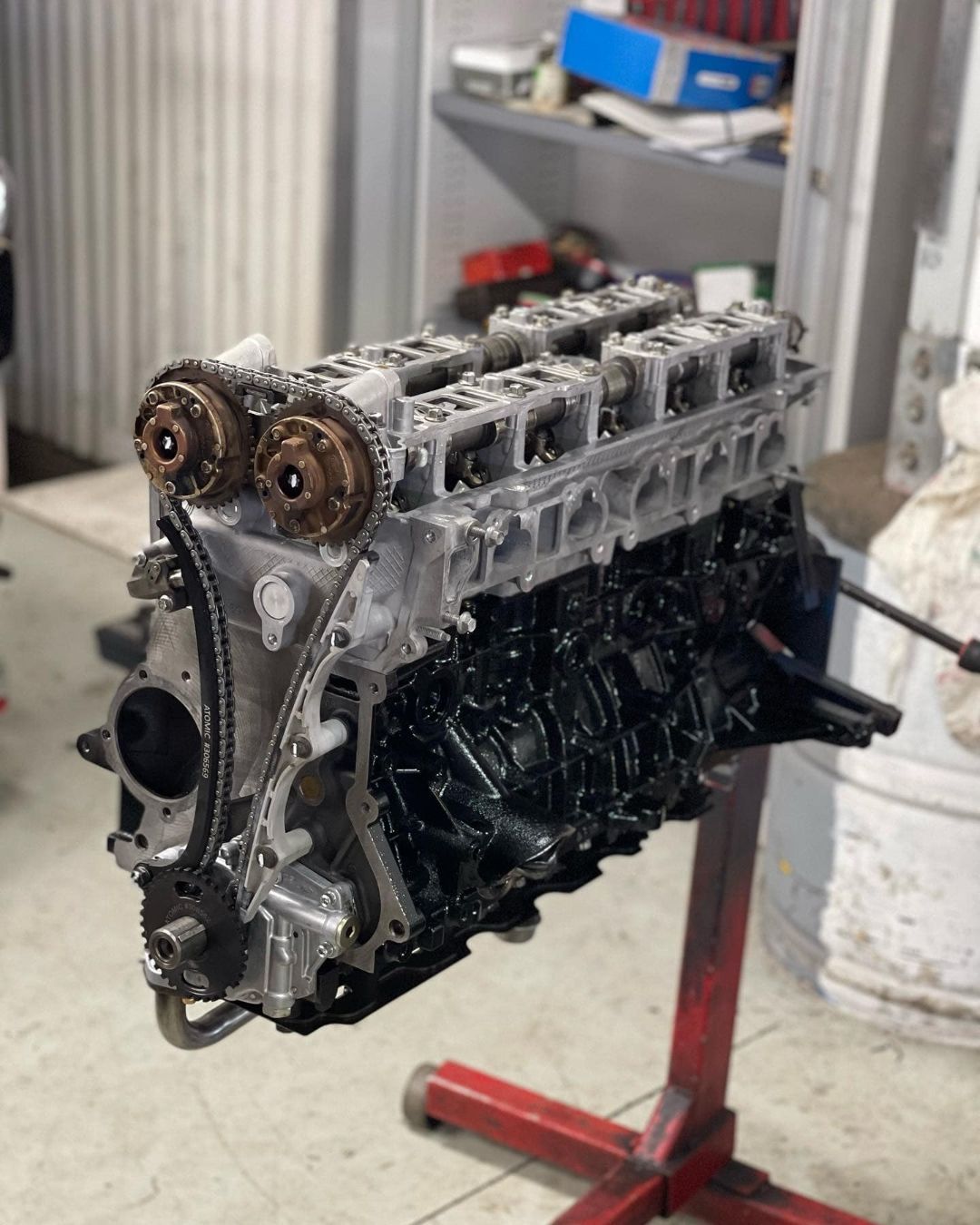 A Close Up of a Car Engine on a Stand — Currie Bros Engine Reconditioners in Gloucester, NSW