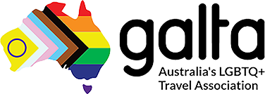 Rainbow kangaroo logo with “galta” and the text “Australia’s LGBTQ+ Travel Association”