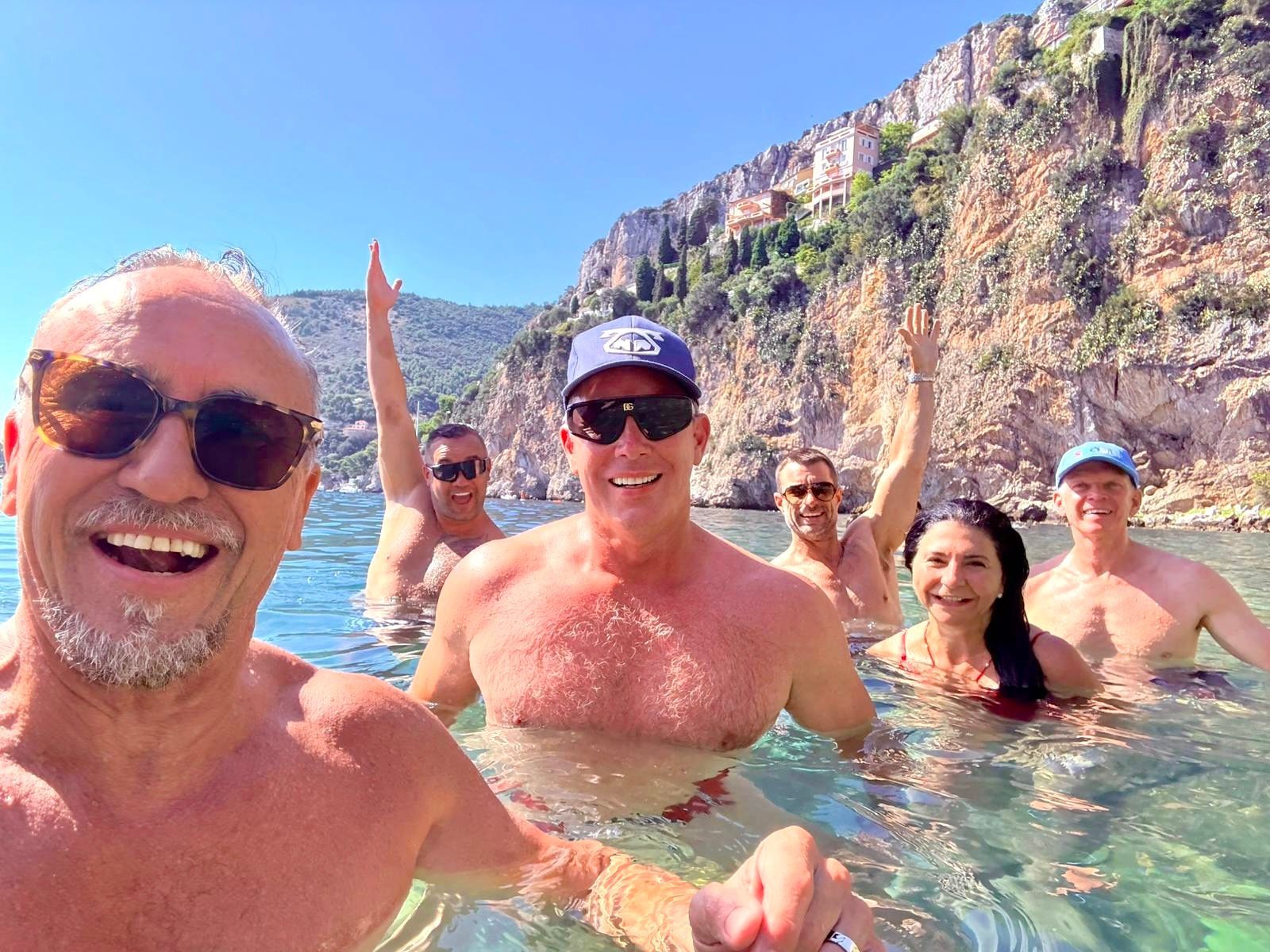 Hermes Holidays guests swimming on the French Riviera, gay tour of Provence