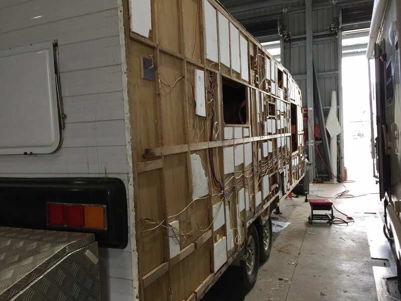 A Camper Is Being Remodeled In A Garage — Cairns Caravan Repairs In Edmonton, QLD