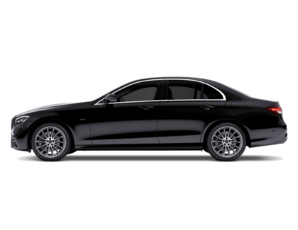 Side view of a black luxury sedan on a white background