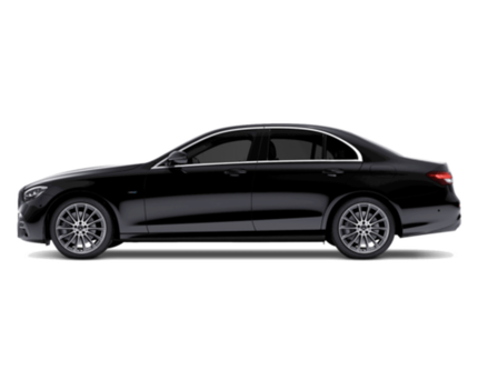 Side view of a black luxury sedan on a white background